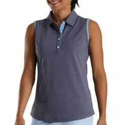 FootJoy Sleeveless Houndstooth Trim Pique Golf Polo 2022 Women 10 FootJoy Sleeveless Houndstooth Trim Pique Golf Polo 2022 Women -TravisMathew Shop ann3186 navy heather 1 2 56820.1662510713