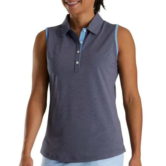 FootJoy Sleeveless Houndstooth Trim Pique Golf Polo 2022 Women 5 FootJoy Sleeveless Houndstooth Trim Pique Golf Polo 2022 Women - Image 3