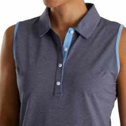 FootJoy Sleeveless Houndstooth Trim Pique Golf Polo 2022 Women 12 FootJoy Sleeveless Houndstooth Trim Pique Golf Polo 2022 Women -TravisMathew Shop ann3186 navy heather 1 4 48181.1662510720